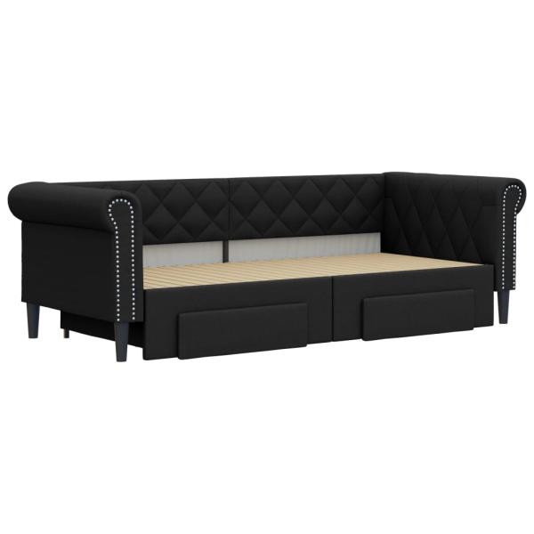 Tagesbett Ausziehbar mit Schubladen Schwarz 90x200cm Kunstleder