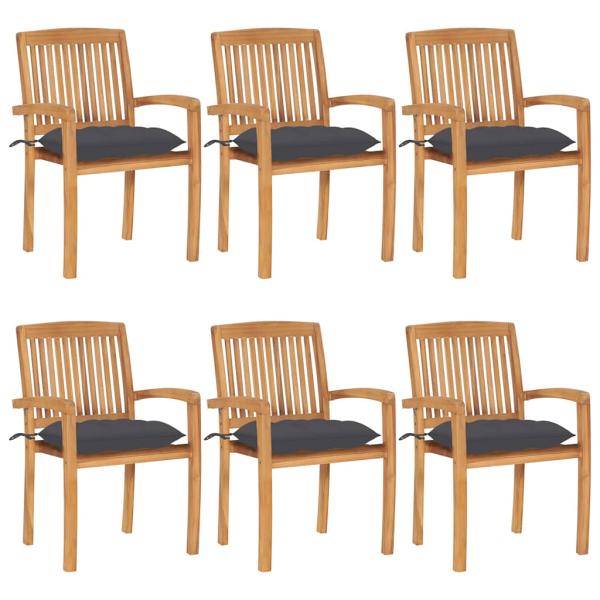 ARDEBO.de - Stapelbare Gartenst?hle mit Kissen 6 Stk. Massivholz Teak