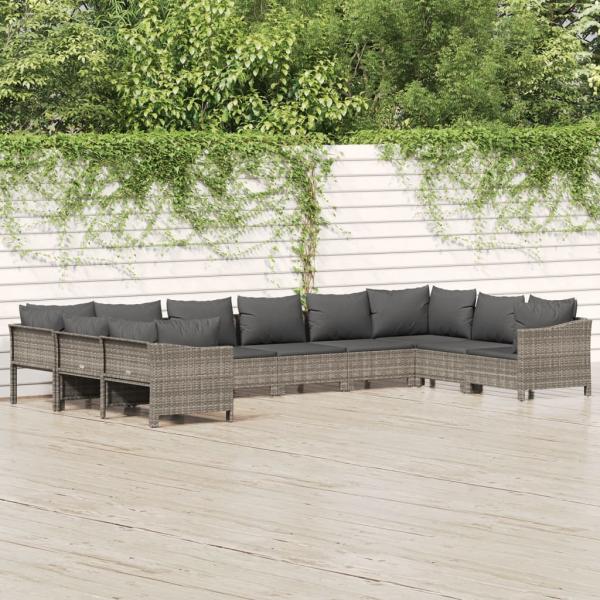 ARDEBO.de - 10-tlg. Garten-Lounge-Set mit Kissen Grau Poly Rattan