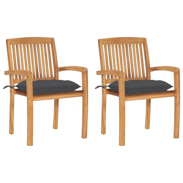 ARDEBO.de - Gartenst?hle 2 Stk. mit Anthrazit Kissen Massivholz Teak