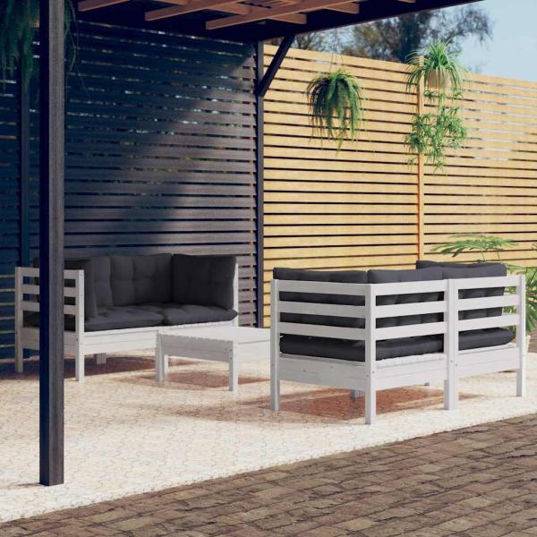 ARDEBO.de - 5-tlg. Garten-Lounge-Set mit Anthrazit Kissen Kiefernholz