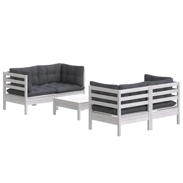 5-tlg. Garten-Lounge-Set mit Anthrazit Kissen Kiefernholz