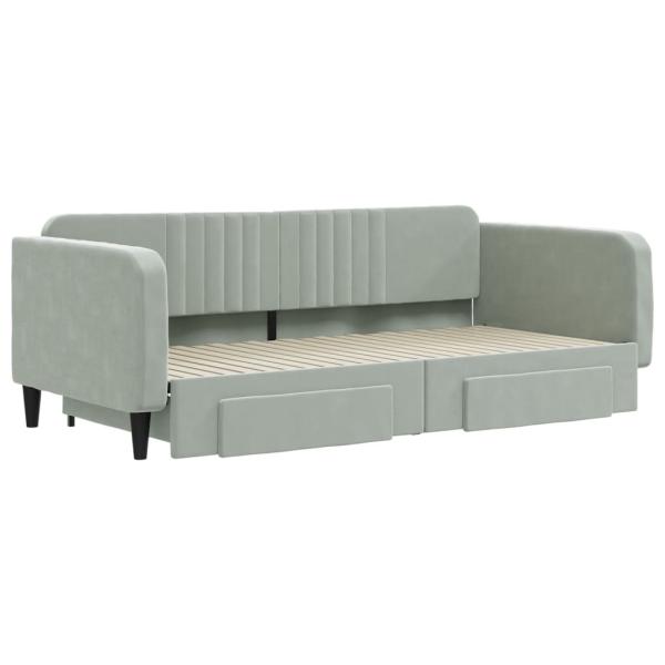 Tagesbett Ausziehbar mit Schubladen Hellgrau 100x200 cm Samt