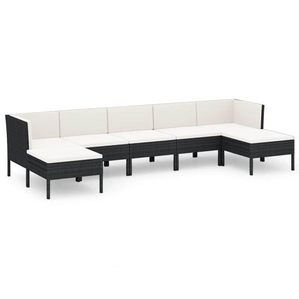 7-tlg. Garten-Lounge-Set mit Auflagen Poly Rattan Schwarz