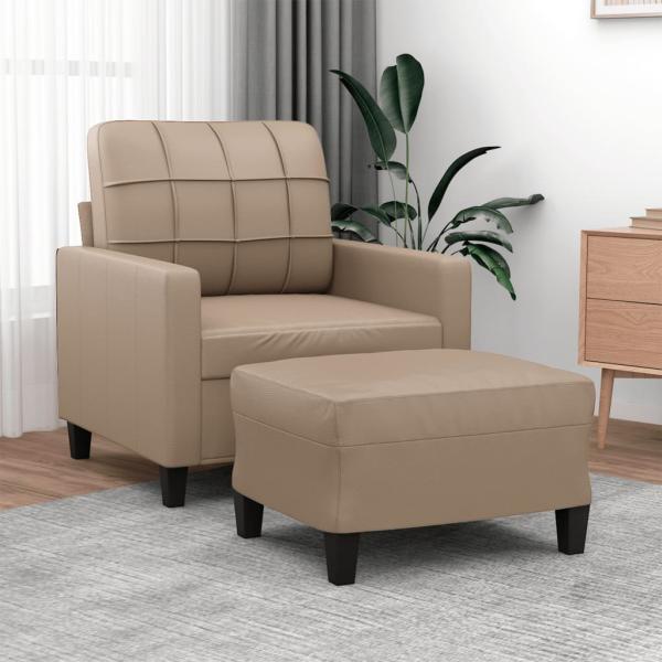 ARDEBO.de - Sessel mit Hocker Cappuccino-Braun 60 cm Kunstleder