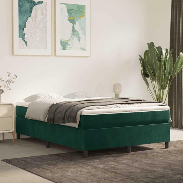 ARDEBO.de - Boxspringbett mit Matratze Dunkelgrün 140x190 cm Samt