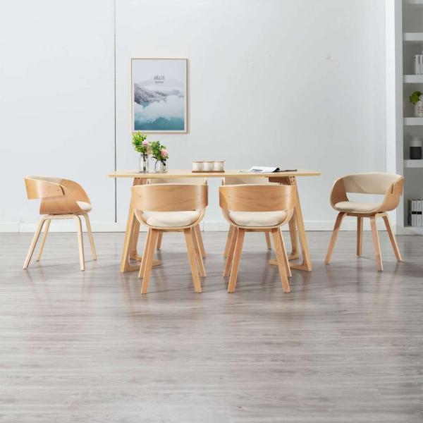 ARDEBO.de - Esszimmerstühle 6 Stk. Creme Bugholz und Kunstleder