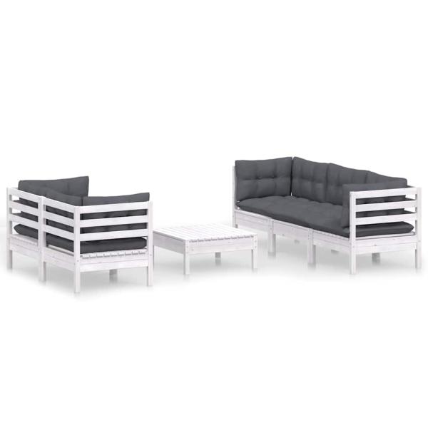 6-tlg. Garten-Lounge-Set mit Anthrazit Kissen Kiefernholz