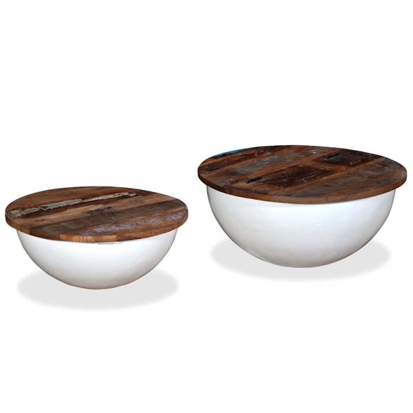 2-tlg. Couchtisch-Set Altholz Massiv Wei? Schalenform