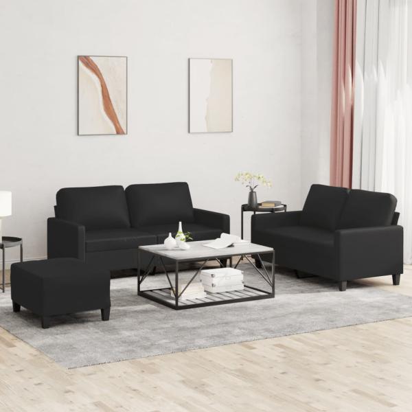 ARDEBO.de - 3-tlg. Sofagarnitur mit Kissen Schwarz Kunstleder