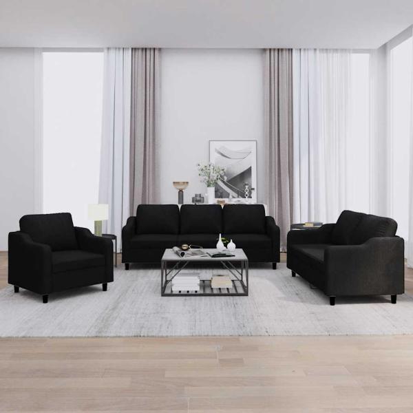 ARDEBO.de - 3-tlg. Sofagarnitur mit Kissen Schwarz Stoff