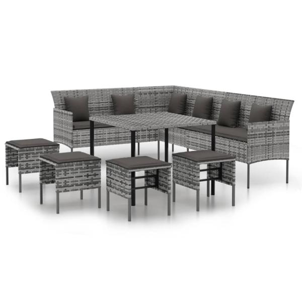 6-tlg. Garten-Essgruppe mit Kissen Grau Poly Rattan