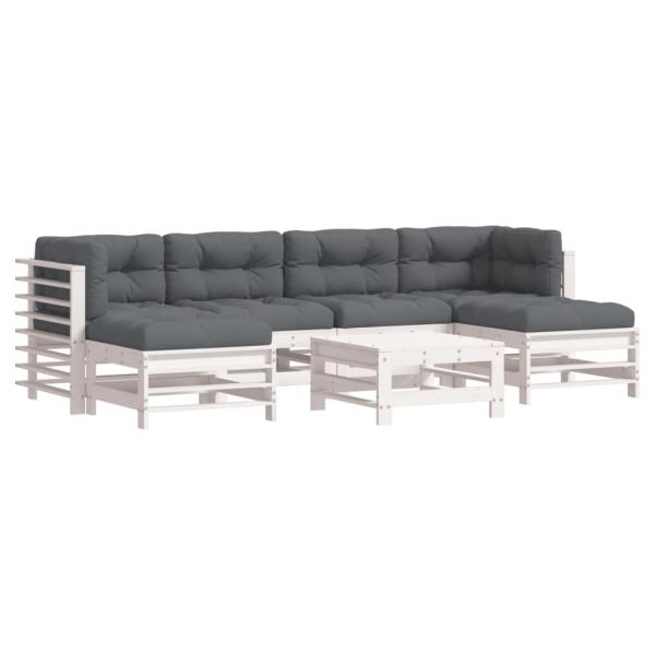 7-tlg. Garten-Lounge-Set mit Kissen Wei? Massivholz