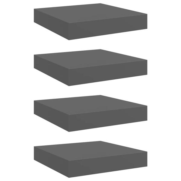 Schweberegale 4 Stk. Hochglanz-Grau 23x23,5x3,8 cm MDF
