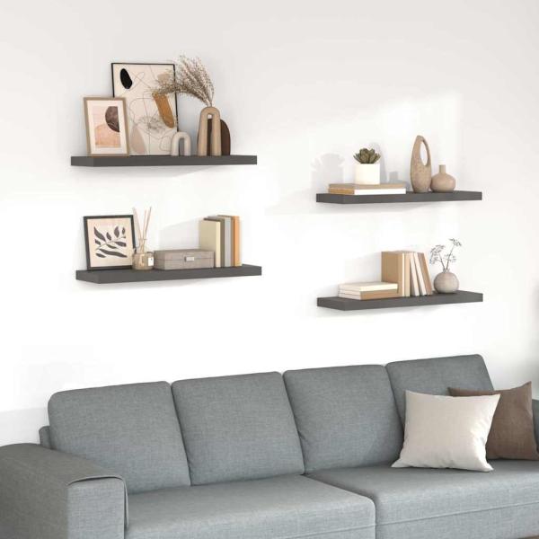 ARDEBO.de - Schweberegale 4 Stk. Hochglanz-Grau 80x23,5x3,8 cm MDF
