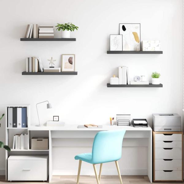 Schweberegale 4 Stk. Hochglanz-Grau 80x23,5x3,8 cm MDF