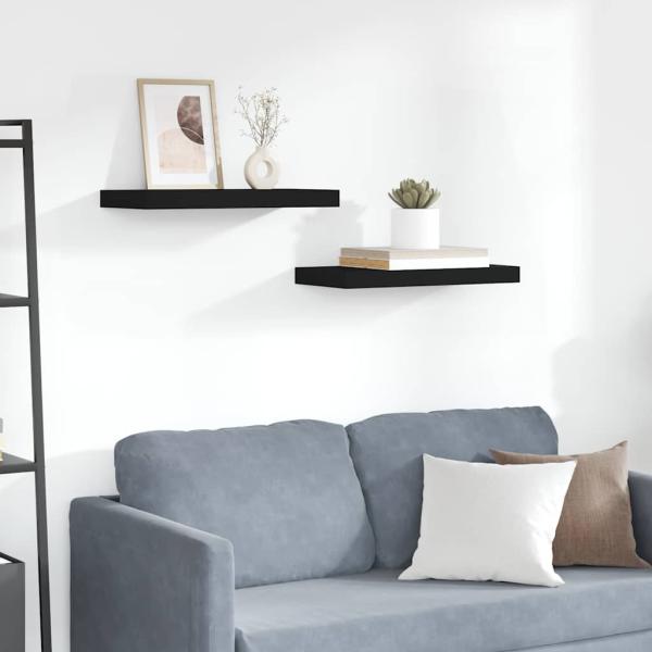 ARDEBO.de - Schweberegale 2 Stk. Schwarz 50x23,5x3,8 cm MDF