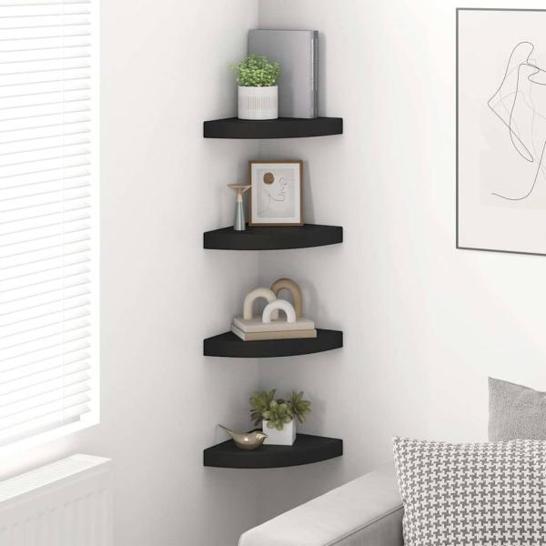 Eck-Schweberegale 4 Stk. Schwarz 25x25x3,8 cm MDF
