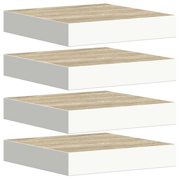 Schweberegale 4 Stk. Eichen-Optik und Weiß 23x23,5x3,8 cm MDF