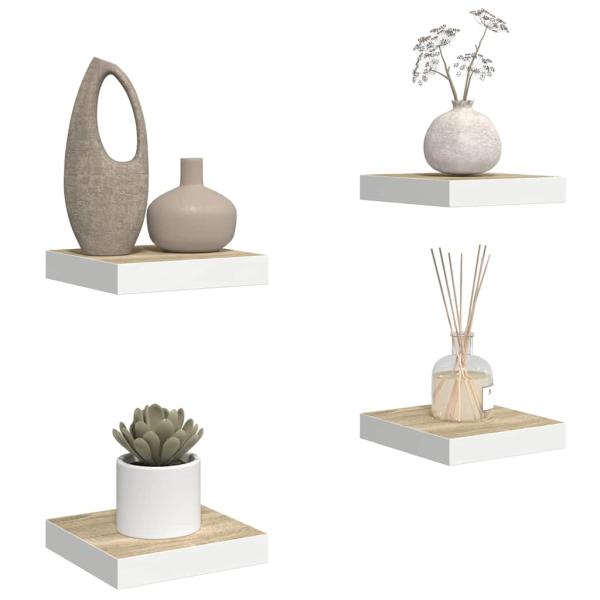 Schweberegale 4 Stk. Eichen-Optik und Weiß 23x23,5x3,8 cm MDF