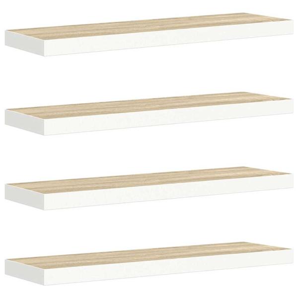 Schweberegale 4 Stk. Eichen-Optik und Wei? 80x23,5x3,8 cm MDF