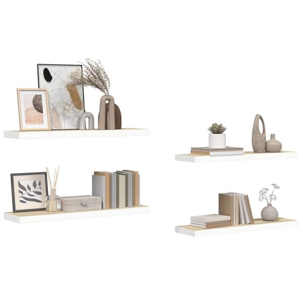 Schweberegale 4 Stk. Eichen-Optik und Wei? 80x23,5x3,8 cm MDF