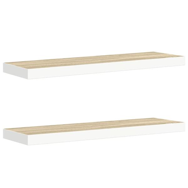 Schweberegale 2 Stk. Eiche und Weiß 90x23,5x3,8 cm MDF