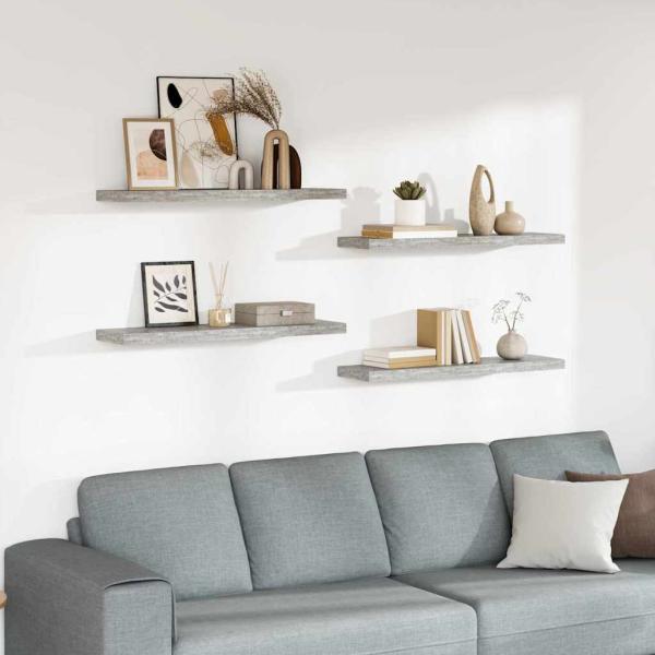 ARDEBO.de - Schweberegale 4 Stk. Betongrau 90x23,5x3,8 cm MDF