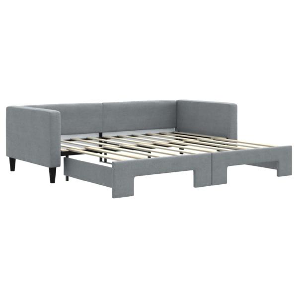 Tagesbett Ausziehbar Hellgrau 90x190 cm Stoff