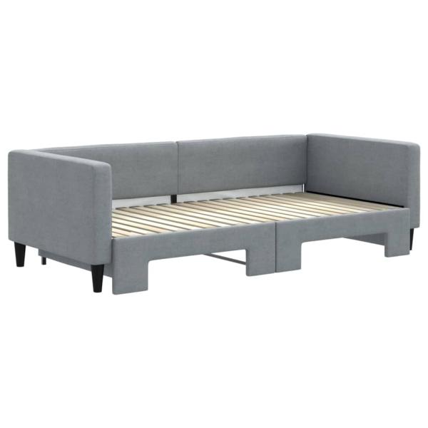 Tagesbett Ausziehbar Hellgrau 90x190 cm Stoff