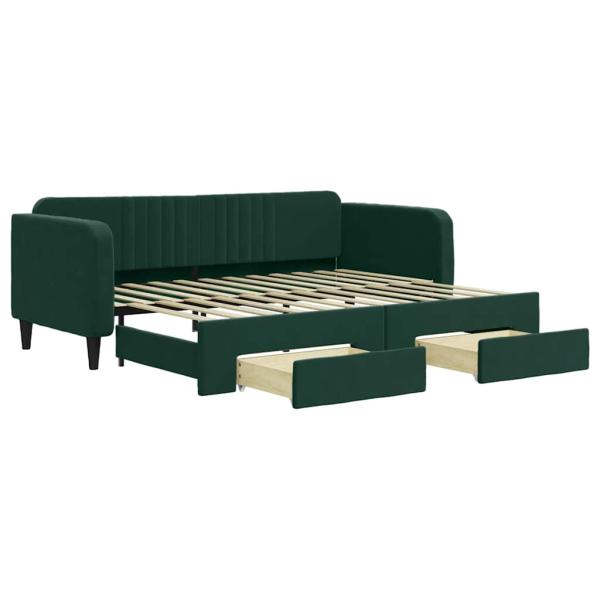 Tagesbett Ausziehbar mit Schubladen Dunkelgrün 90x200 cm Samt