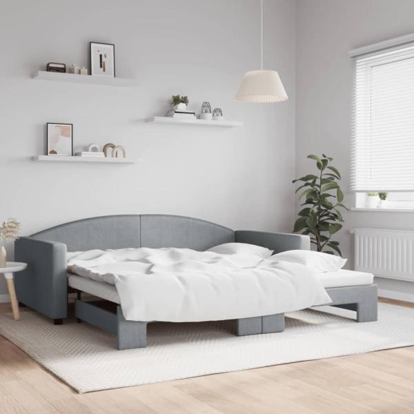 ARDEBO.de - Tagesbett Ausziehbar Hellgrau 100x200 cm Stoff