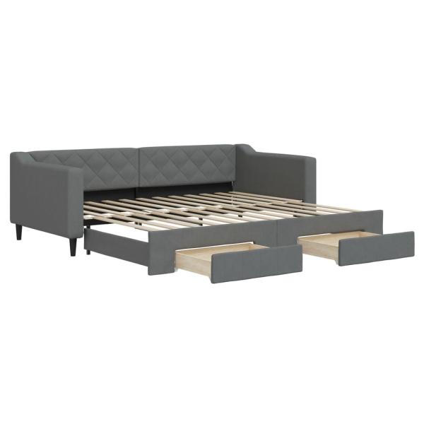 Tagesbett Ausziehbar mit Schubladen Dunkelgrau 90x200 cm Stoff