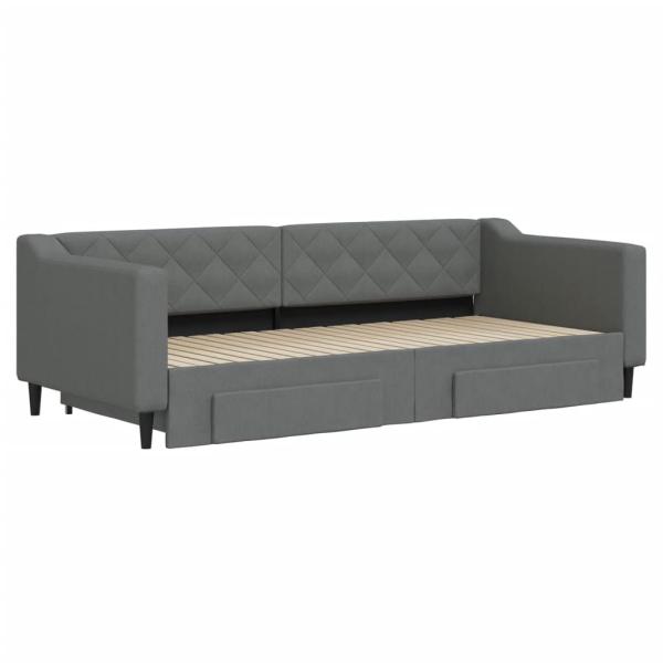 Tagesbett Ausziehbar mit Schubladen Dunkelgrau 90x200 cm Stoff