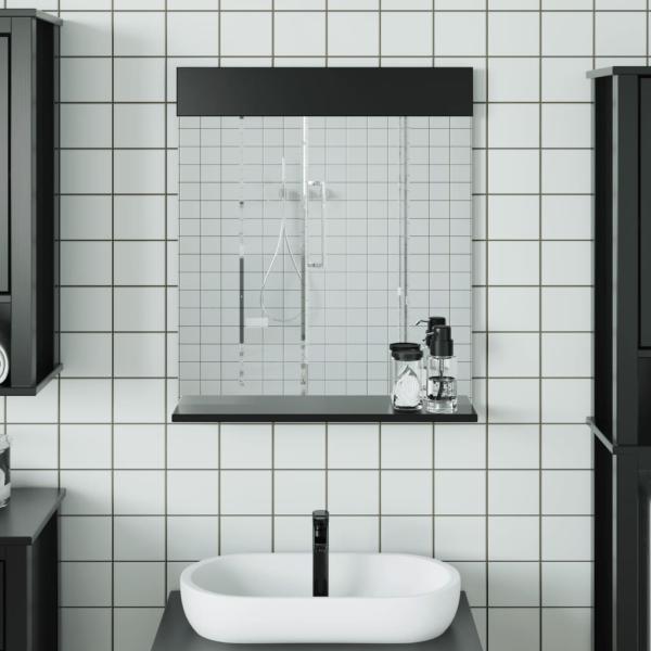 ARDEBO.de - Badspiegel mit Ablage BERG Schwarz 60x12x70 cm Massivholz