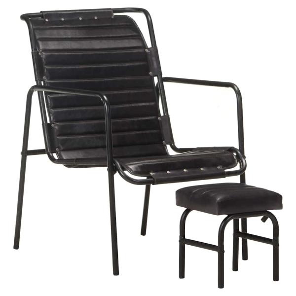 Relaxsessel mit Fu?hocker Schwarz Echtleder