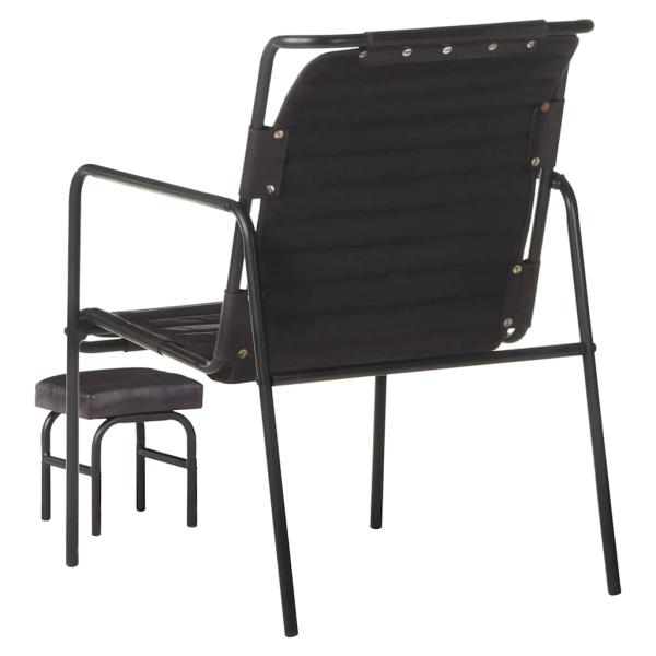 Relaxsessel mit Fu?hocker Schwarz Echtleder