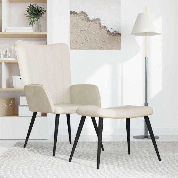 ARDEBO.de - Relaxsessel mit Hocker Cremeweiß Samt