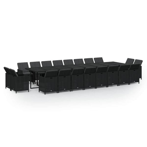 21-tlg. Garten-Essgruppe mit Kissen Poly Rattan Schwarz