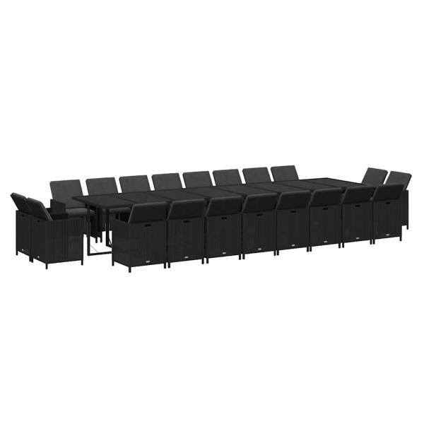 21-tlg. Garten-Essgruppe mit Kissen Poly Rattan Schwarz