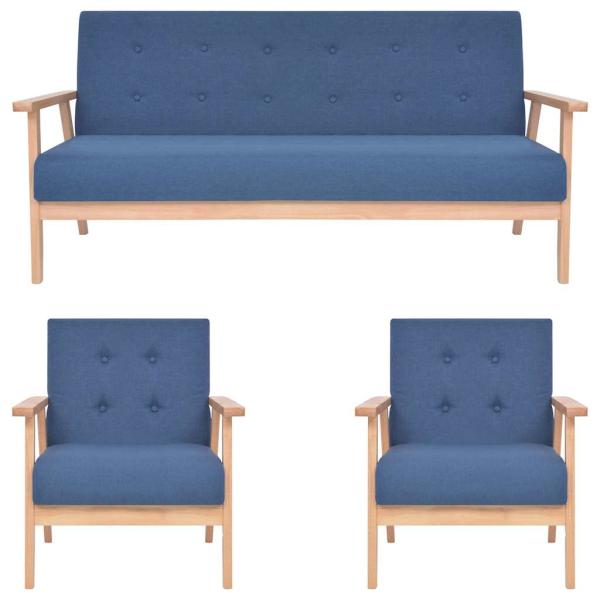 3-tlg. Sofagarnitur Stoff Blau