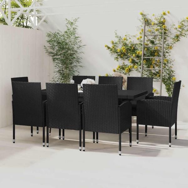 ARDEBO.de - 9-tlg. Garten-Essgruppe Poly Rattan Schwarz