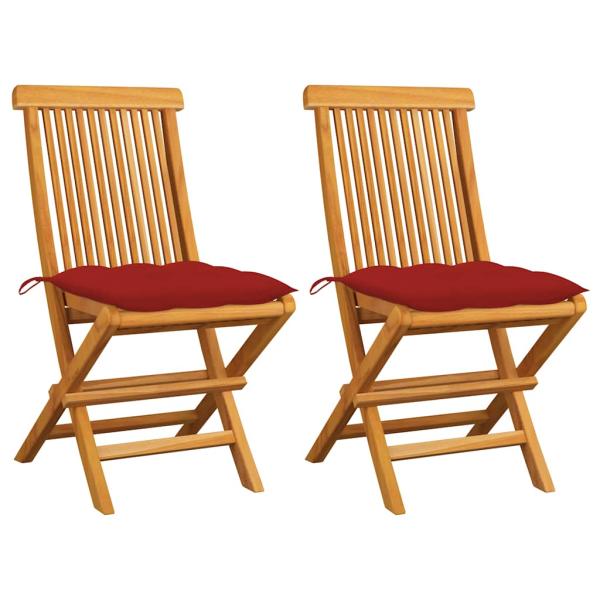 ARDEBO.de - Klappstühle mit roten Kissen, 2 Stück, Massivholz Teakholz