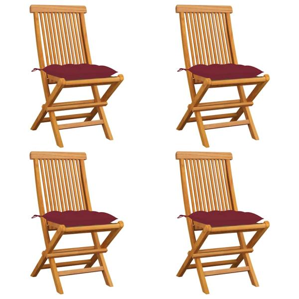ARDEBO.de - Klappst?hle mit weinroten Kissen, 4 St?ck, Massivholz Teakholz