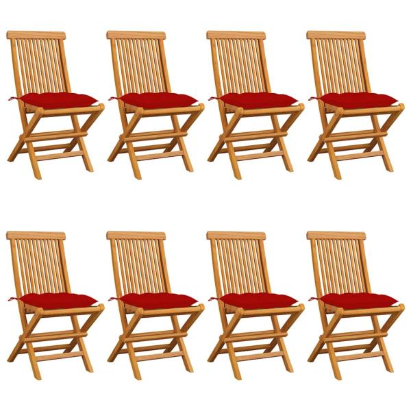 ARDEBO.de - Klappstühle mit roten Kissen, 8-teilig, Massivholz Teakholz