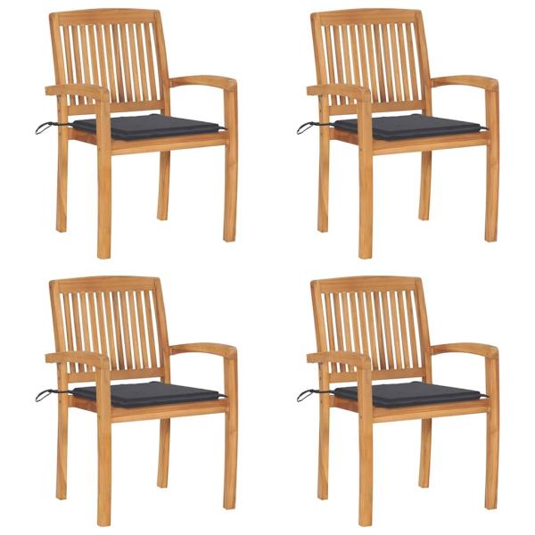 ARDEBO.de - Stapelbare Gartenstühle mit Kissen 4 Stk. Massivholz Teak