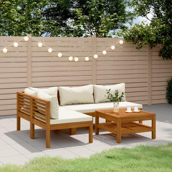ARDEBO.de - 5-tlg. Garten-Lounge-Set mit Creme Kissen Massivholz Akazie