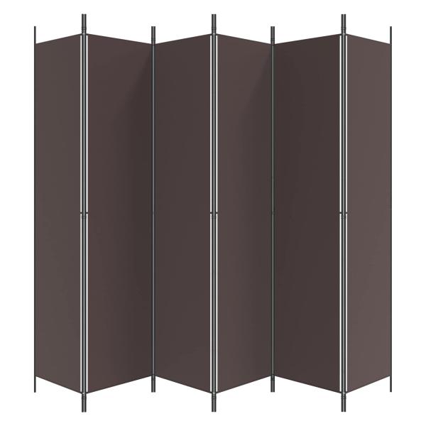 6-tlg. Paravent Braun 300x220 cm Stoff