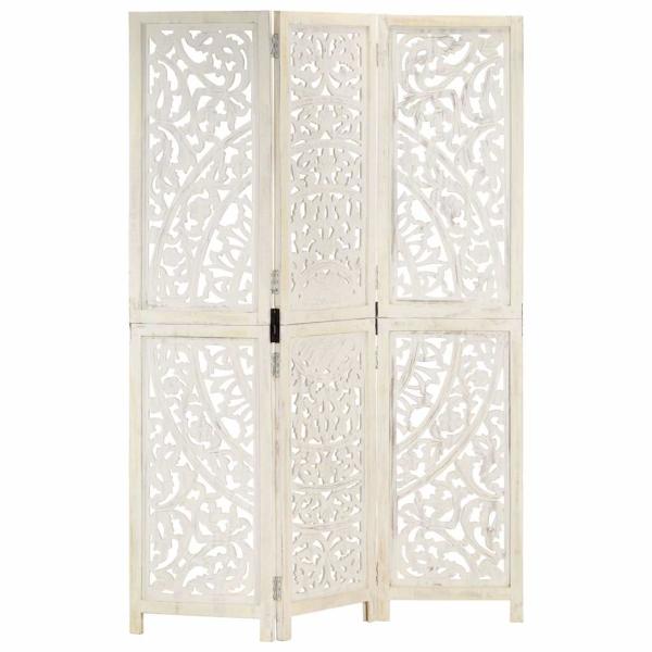 ARDEBO.de - 3tlg. Raumteiler Handgeschnitzt Weiß 120×165cm Mango Massivholz