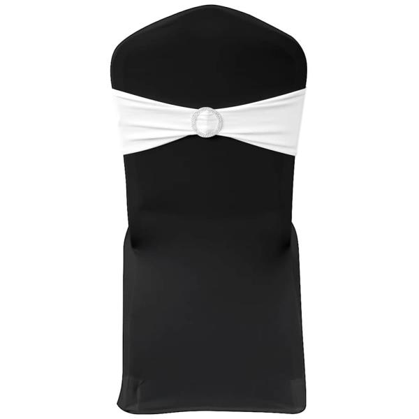 ARDEBO.de - 25 x Stuhlschleifen Stretch Schleifenbänder + Diamant Schnalle weiß